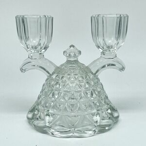 Vintage IMPERIAL Katy Clear Glass Double Candle Holder Lace Edge 4½" Cottagecore